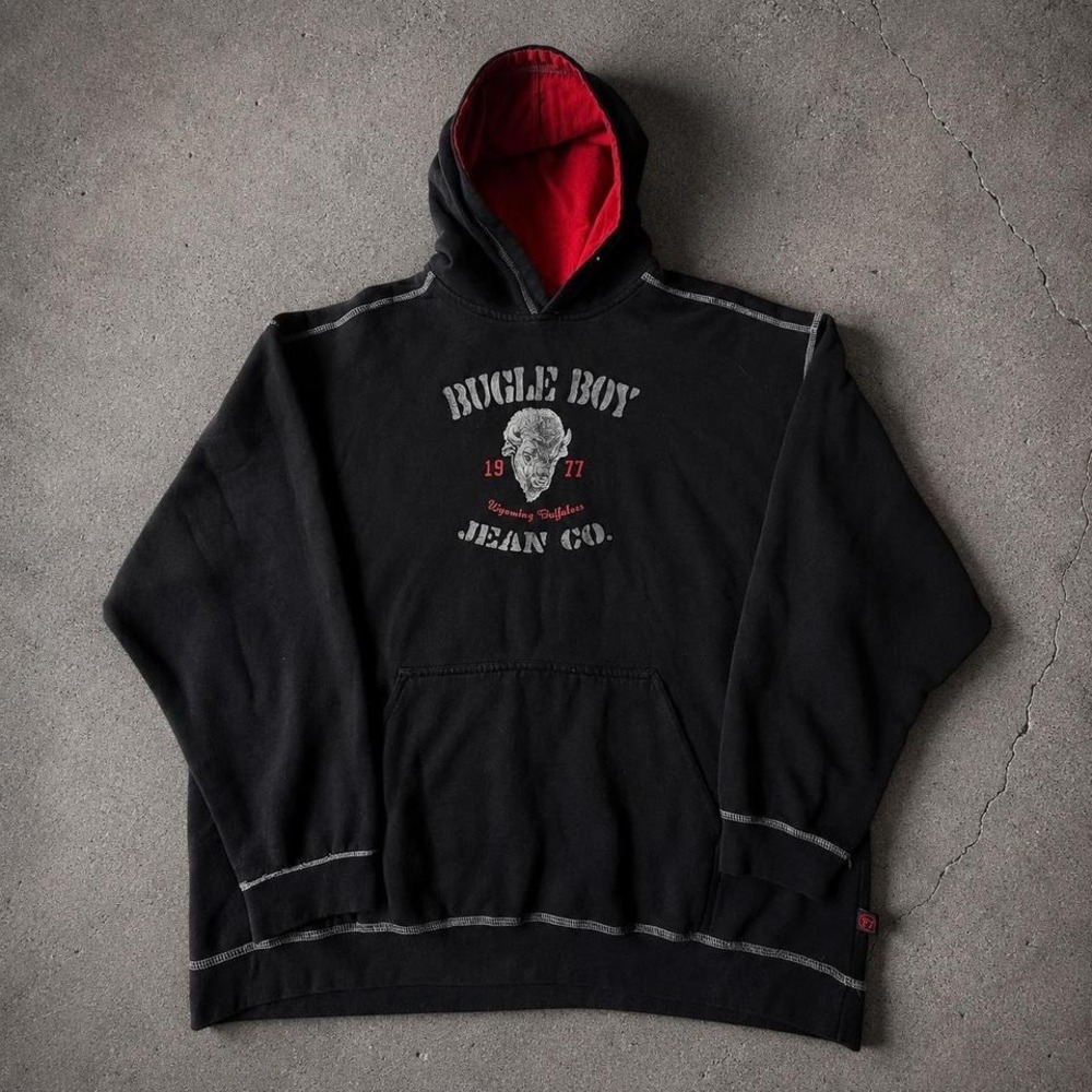 Y2K Vintage Bugle Boy Hoodie Baggy Skater Streetwear Oversized Pullover 2XL